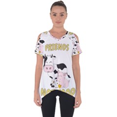 Friends Not Food - Cute Cow, Pig And Chicken Cut Out Side Drop Tee by Valentinaart