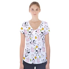 The Farm Pattern Short Sleeve Front Detail Top by Valentinaart