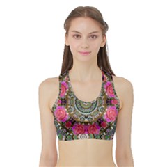 Roses In A Color Cascade Of Freedom And Peace Sports Bra With Border by pepitasart