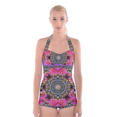 Roses In A Color Cascade Of Freedom And Peace Boyleg Halter Swimsuit  by pepitasart