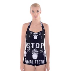 Stop Animal Testing - Chimpanzee  Boyleg Halter Swimsuit  by Valentinaart