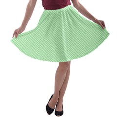    Classic Mint Green & White Herringbone Pattern A-line Skater Skirt by PodArtist