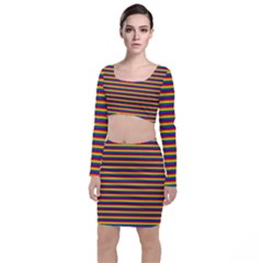 Horizontal Gay Pride Rainbow Flag Pin Stripes Long Sleeve Crop Top & Bodycon Skirt Set by PodArtist