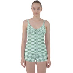 Green Heart-shaped Clover On White St  Patrick s Day Tie Front Two Piece Tankini by PodArtist