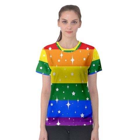 Sparkly Rainbow Flag Women s Sport Mesh Tee by Valentinaart