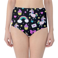 Cute Unicorn Pattern High-waist Bikini Bottoms by Valentinaart