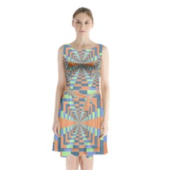 Fabric 3d Color Blocking Depth Sleeveless Waist Tie Chiffon Dress by Nexatart