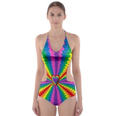 Rainbow Hearts 3d Depth Radiating Cut-out One Piece Swimsuit by Nexatart