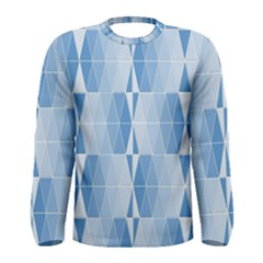 Blue Monochrome Geometric Design Men s Long Sleeve Tee by Nexatart