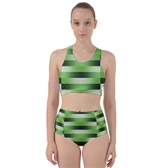 Pinstripes Green Shapes Shades Racer Back Bikini Set by Nexatart