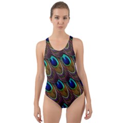 Peacock Feathers Bird Plumage Cut-out Back One Piece Swimsuit
