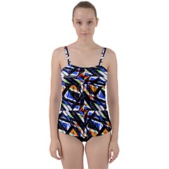 Multicolor Geometric Abstract Pattern Twist Front Tankini Set by dflcprints