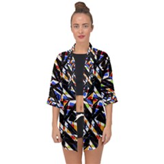 Multicolor Geometric Abstract Pattern Open Front Chiffon Kimono by dflcprints