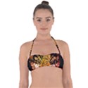 Cute Little Tiger With Flowers Halter Bandeau Bikini Top View1