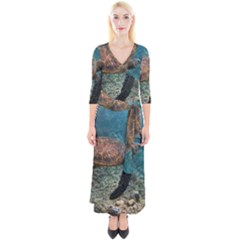 Sea Turtle 3 Quarter Sleeve Wrap Maxi Dress by trendistuff