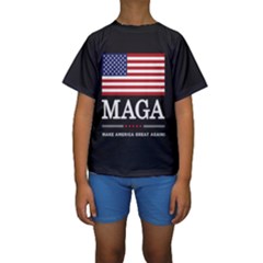 Maga Make America Great Again With Us Flag On Black Kids  Short Sleeve Swimwear by snek