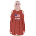 MAGA Make America Great Again with US Flag on black Velvet Long Sleeve Shoulder Cutout Dress View1