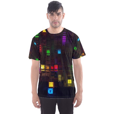 Abstract 3d Cg Digital Art Colors Cubes Square Shapes Pattern Dark Men s Sports Mesh Tee by Sapixe