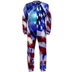 American Flag Red White Blue Fireworks Stars Independence Day Onepiece Jumpsuit (men)  by Sapixe