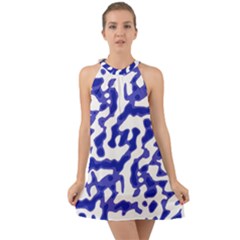 Bright Abstract Camo Pattern Halter Tie Back Chiffon Dress by dflcprints
