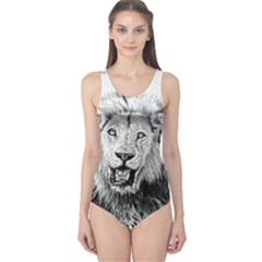 Lion Wildlife Art And Illustration Pencil One Piece Swimsuit by Nexatart