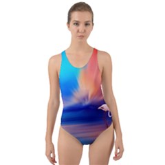 Flamingo Lake Birds In Flight Sunset Orange Sky Red Clouds Reflection In Lake Water Art Cut-out Back One Piece Swimsuit by Sapixe
