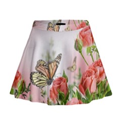 Flora Butterfly Roses Mini Flare Skirt by Sapixe