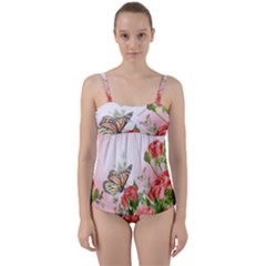 Flora Butterfly Roses Twist Front Tankini Set by Sapixe