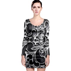 Floral High Contrast Pattern Long Sleeve Bodycon Dress by Sapixe