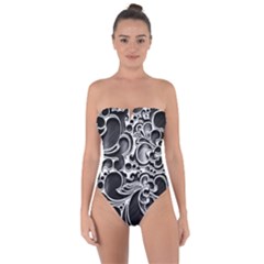 Floral High Contrast Pattern Tie Back One Piece Swimsuit by Sapixe