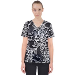 Floral High Contrast Pattern Scrub Top by Sapixe