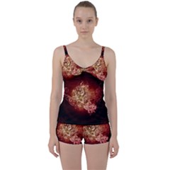 Wonderful Tiger With Flowers And Grunge Tie Front Two Piece Tankini by FantasyWorld7