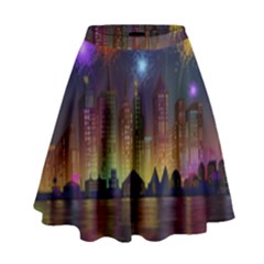 Happy Birthday Independence Day Celebration In New York City Night Fireworks Us High Waist Skirt by Sapixe