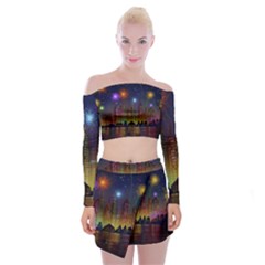 Happy Birthday Independence Day Celebration In New York City Night Fireworks Us Off Shoulder Top With Mini Skirt Set by Sapixe