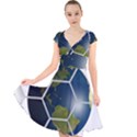 Hexagon Diamond Earth Globe Cap Sleeve Front Wrap Midi Dress View1