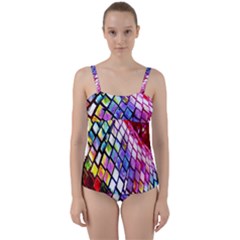 Multicolor Wall Mosaic Twist Front Tankini Set by Sapixe