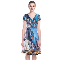 New York City Short Sleeve Front Wrap Dress by Sapixe