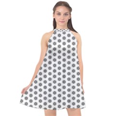 Abstract Pattern Halter Neckline Chiffon Dress 