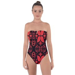 Christmas Red And Black Background Tie Back One Piece Swimsuit by Sapixe
