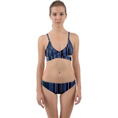 Shades Of Blue Stripes Striped Pattern Wrap Around Bikini Set by yoursparklingshop