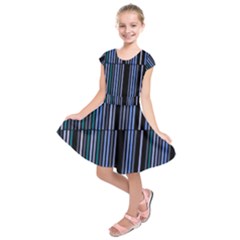 Shades Of Blue Stripes Striped Pattern Kids  Short Sleeve Dress by yoursparklingshop
