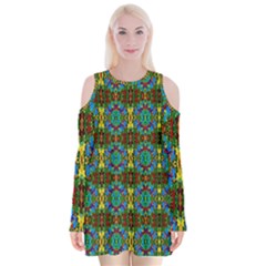 Colorful-29 Velvet Long Sleeve Shoulder Cutout Dress by ArtworkByPatrick