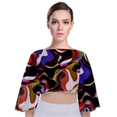 Abstract Full Colour Background Tie Back Butterfly Sleeve Chiffon Top by Modern2018