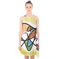 Abstract Art Colorful Halter Collar Waist Tie Chiffon Dress by Modern2018