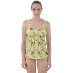 Funny Sunny Ice Cream Cone Cornet Yellow Pattern  Twist Front Tankini Set by yoursparklingshop