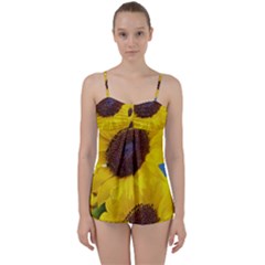 Sunflower Floral Yellow Blue Sky Flowers Photography Babydoll Tankini Set by yoursparklingshop