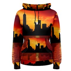 Skyline New York City Sunset Dusk Women s Pullover Hoodie by Simbadda