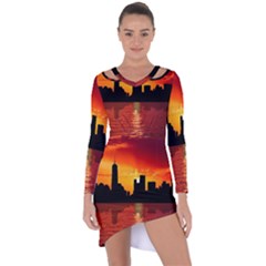 Skyline New York City Sunset Dusk Asymmetric Cut-out Shift Dress by Simbadda