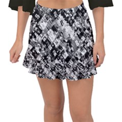 Black And White Patchwork Pattern Fishtail Mini Chiffon Skirt by dflcprints