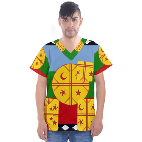 Flag Of The Mapuche People Men s V-neck Scrub Top by abbeyz71